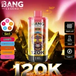 Bang Legend 120K Puffs – 5-v-1 Flavor Disposable Vape, 120.000 vdihov, LED zaslon, Mesh Coil, 850mAh Polnilna Baterija - slika 8
