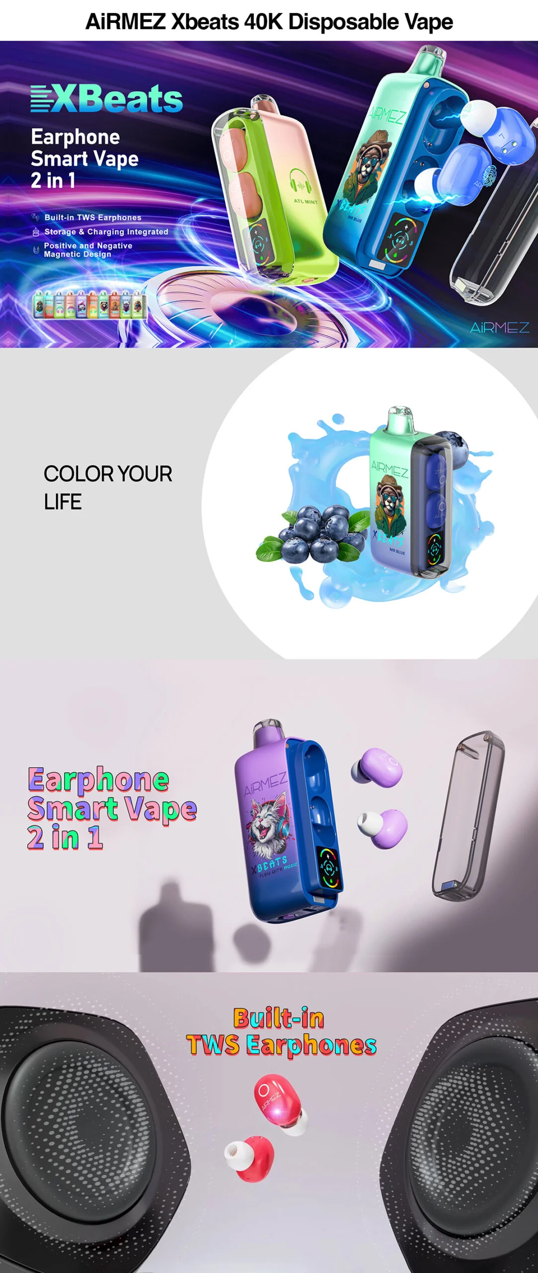 airmez xbeats 40k puffs bluetooth vape e cigareta z brezzicnimi slusalkami za slovenijo 1