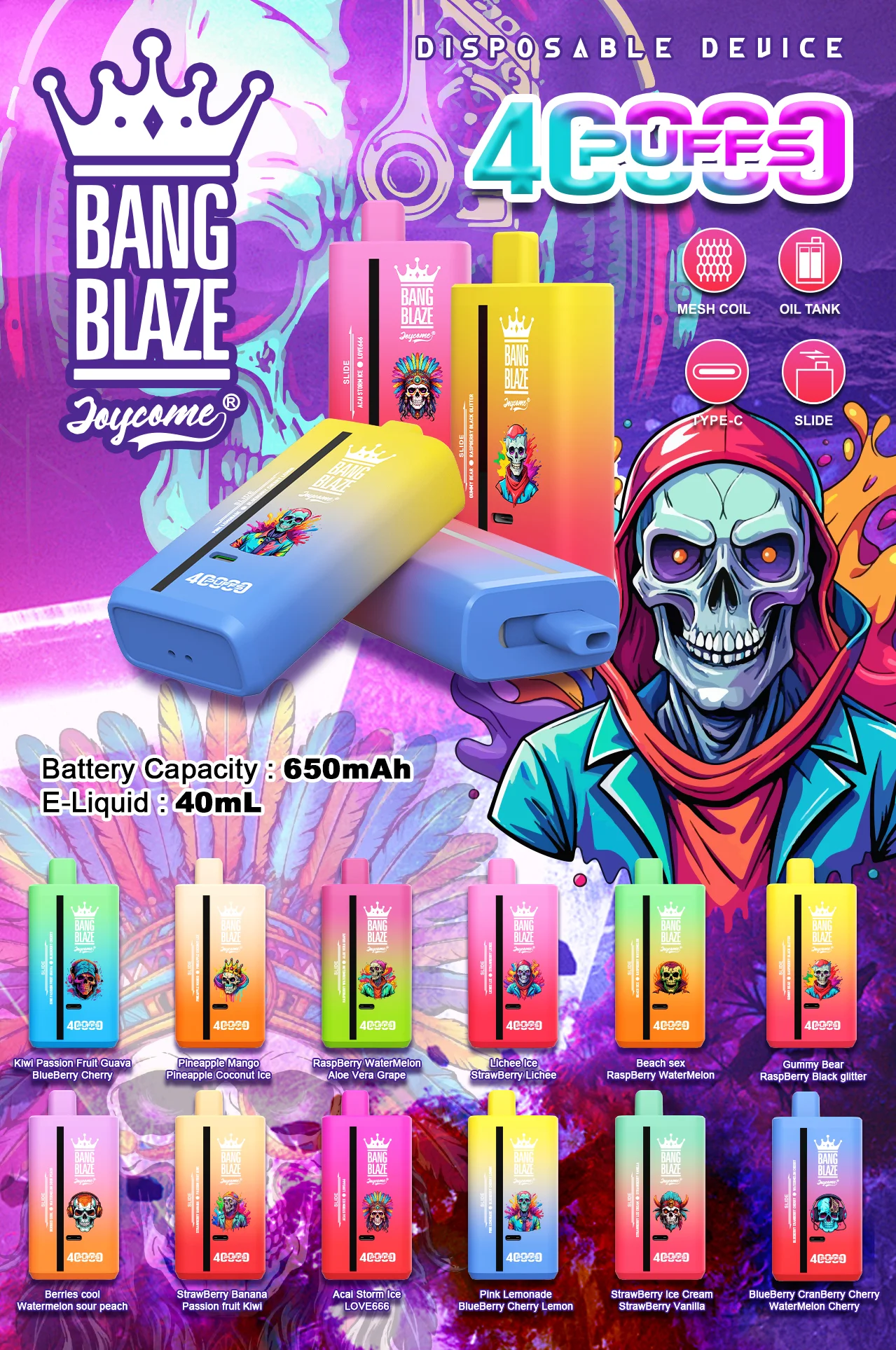 Bang Blaze 40K Puffs – Dual Flavors Disposable Vape, 40.000 vlekov, Dual Mesh Coil, 650mAh Polnilna Baterija 1 bang blaze 40k puffs dual flavors disposable vape 40.000 vlekov dual mesh coil 650mah polnilna baterija 1