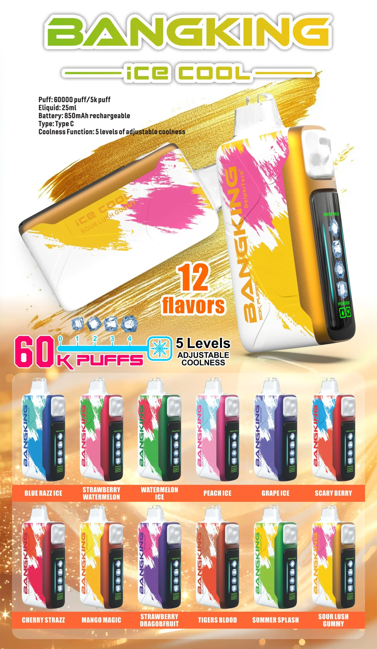 Bang King 60K Puffs Ice Cool – Visokokakovostna disposable e-cigareta z 60.000 potegi, Quad Mesh in LED zaslonom 1 bang king 60k puffs ice cool visokokakovostna disposable e cigareta z 60.000 potegi quad mesh in led zaslonom 1