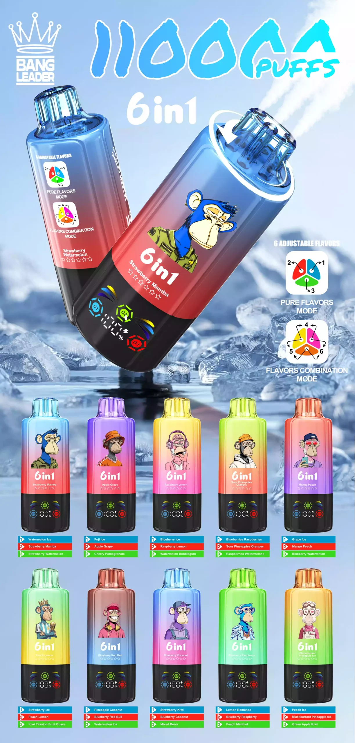 Bang Leader 110K 6-in-1 Disposable Vape – 110.000 potegov, nastavljivi okusi, hitra Type-C baterija 1 bang leader 110k 6 in 1 disposable vape 110.000 potegov nastavljivi okusi hitra type c baterija 1