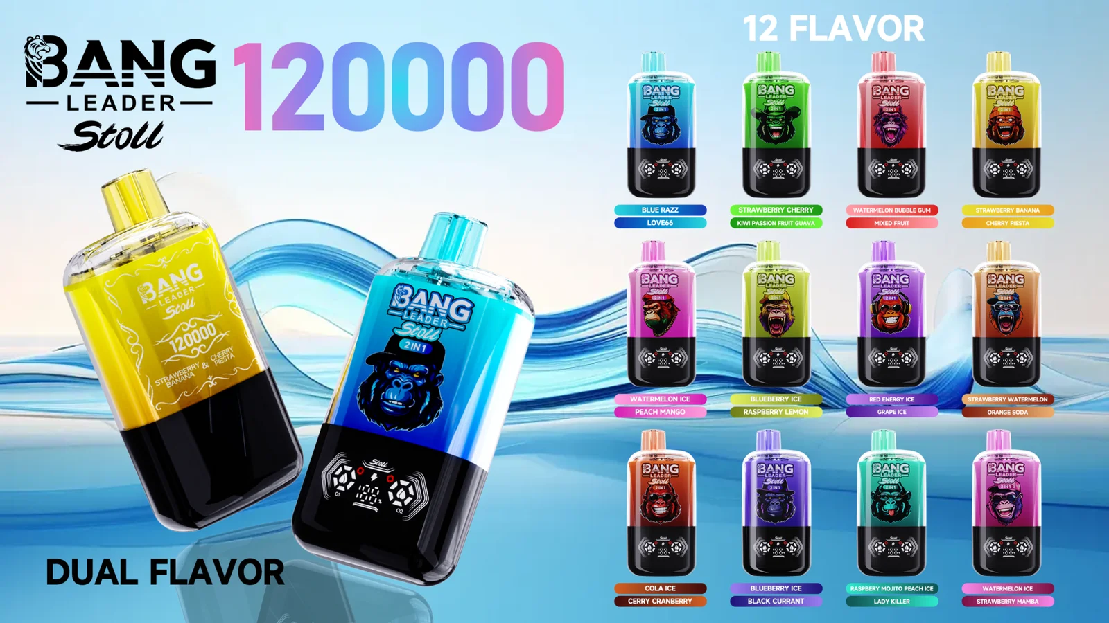 bang leader stoll 120k puffs 2 v 1 vape dual flavor 120.000 potegov led zaslon nastavljiv airflow 1