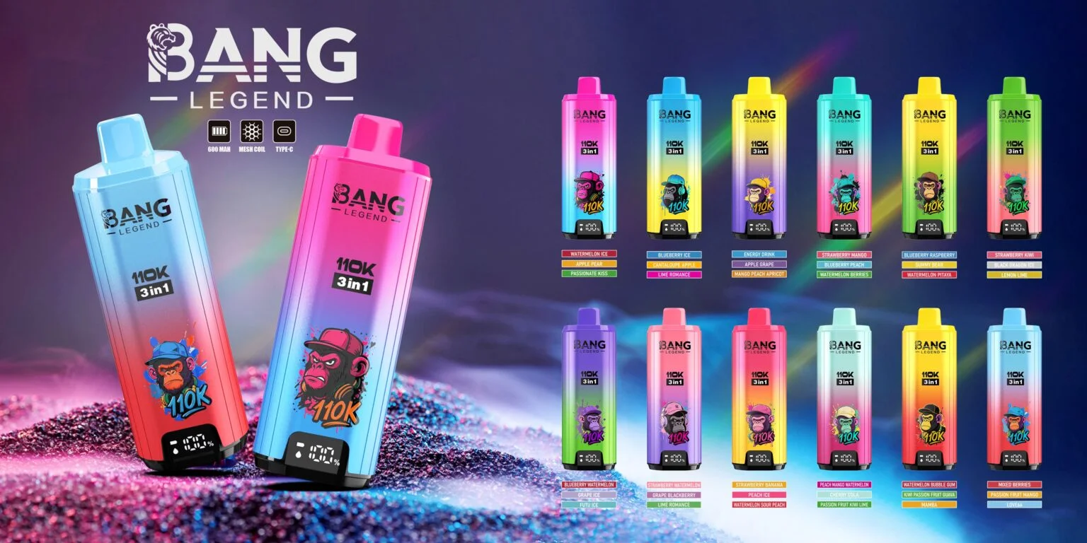 Bang Legend 110K Puffs – 3-v-1 Flavor Disposable Vape, 110.000 vdihov, LED zaslon, Mesh Coil, 850mAh Type-C Polnjenje 1 bang legend 110k puffs 3 v 1 flavor disposable vape 110.000 vdihov led zaslon mesh coil 850mah type c polnjenje 1