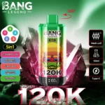 Bang Legend 120K Puffs – 5 v 1 Flavor Disposable Vape, 120.000 vdihov, LED zaslon, Mesh Coil, 850mAh Polnilna Baterija