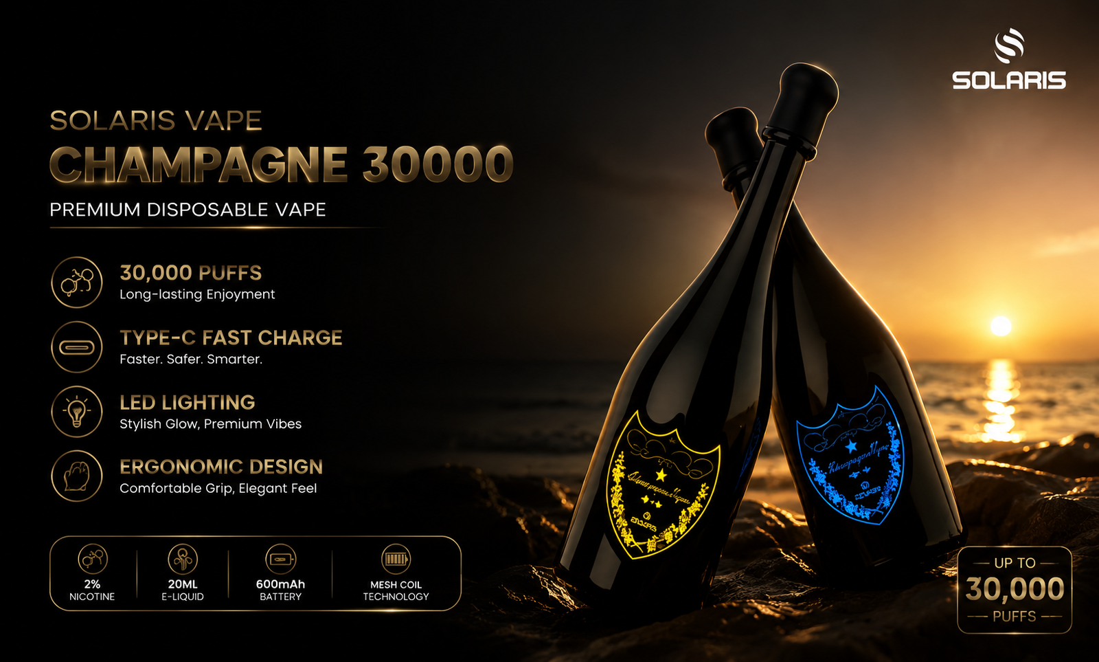 Blog-SOLARIS VAPE Champagne 30000– Vrhunski Disposable Vape v Sloveniji in EU