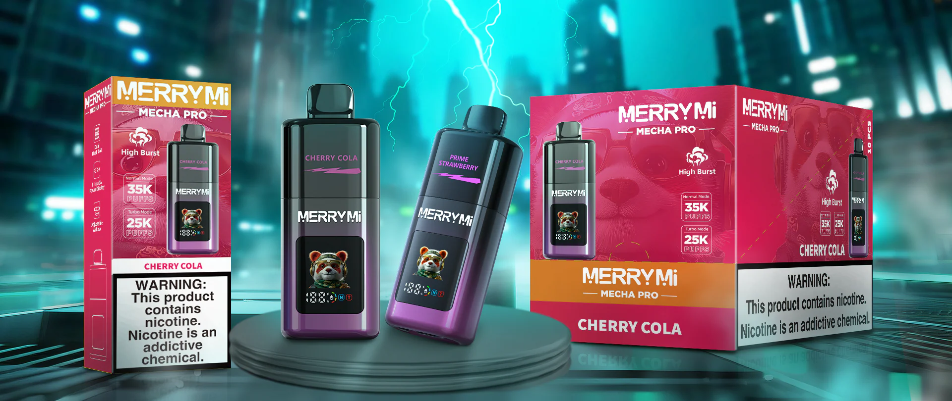 Merrymi PANDA Mecha pro – Disposable Vape z Dvema Ločenima Okusoma, Drsnim Preklopom in Panda Zaslonom | SloveniaVape 3 MECHA Pro edge disposable vape product image