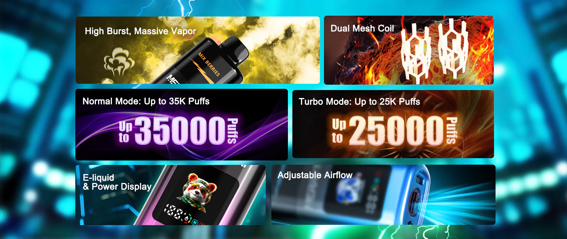 Merrymi PANDA Mecha pro – Disposable Vape z Dvema Ločenima Okusoma, Drsnim Preklopom in Panda Zaslonom | SloveniaVape 2 MECHA Pro edge disposable vape product image