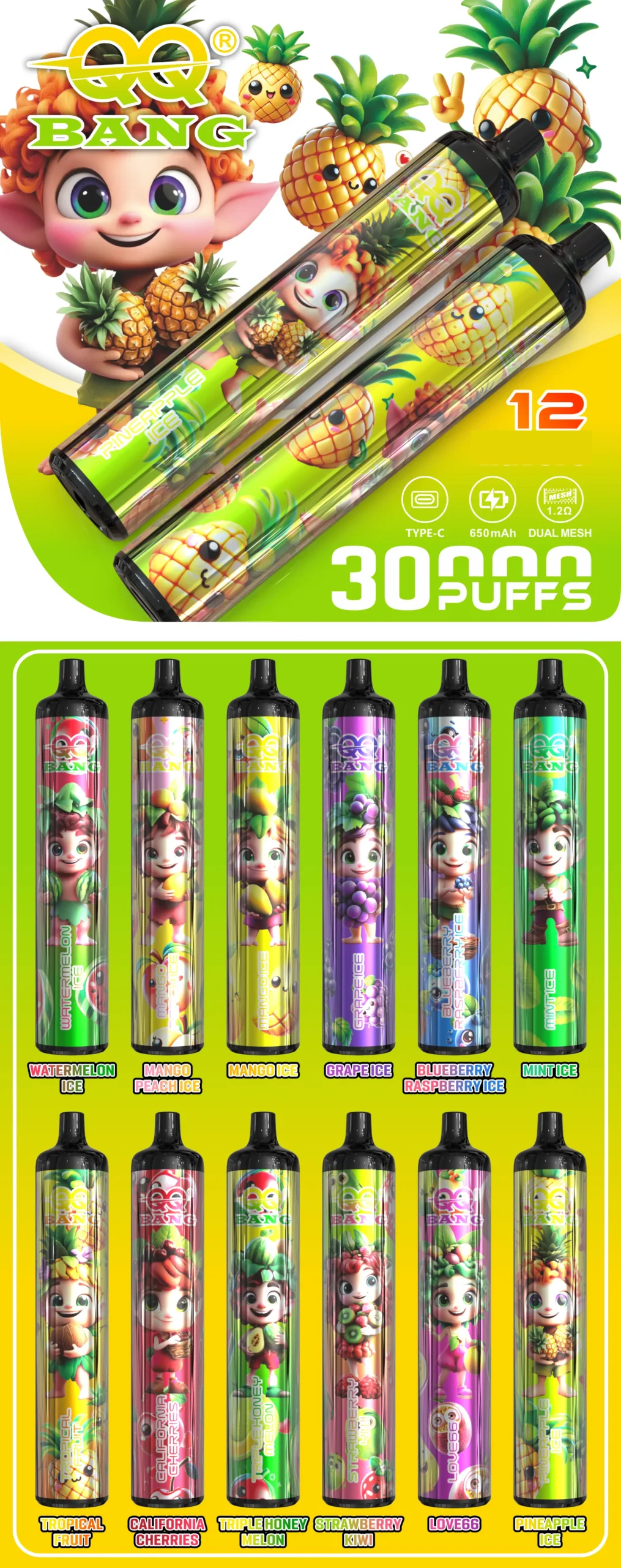 QQ Bang 30000 Puffs – Eno-uporabna Disposable Vape s Sadnimi Okusi in Kristalnim Dizajnom za Slovenijo 1 QQ-BANG-30000-Puffs-DSK083-30K-Rechargeable-Disposable-Vapes-14-scaled-1