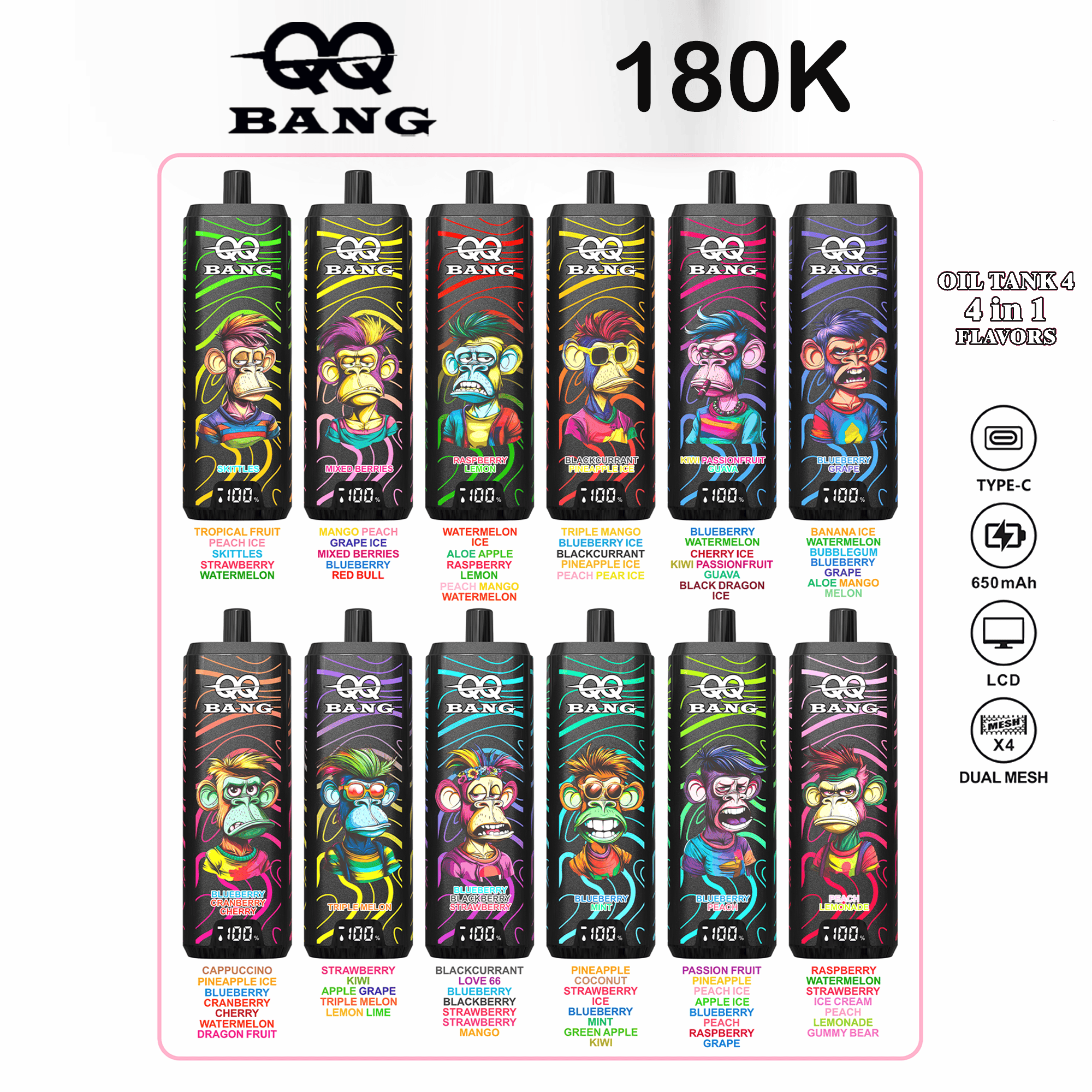 QQ Bang 180000 Puffs – Polnilna Disposable Vape s 4-v-1 Sistemom Okusov in LCD Zaslonom 1 VapePurchase-qq-bang-180000-180k-puffs-main-image