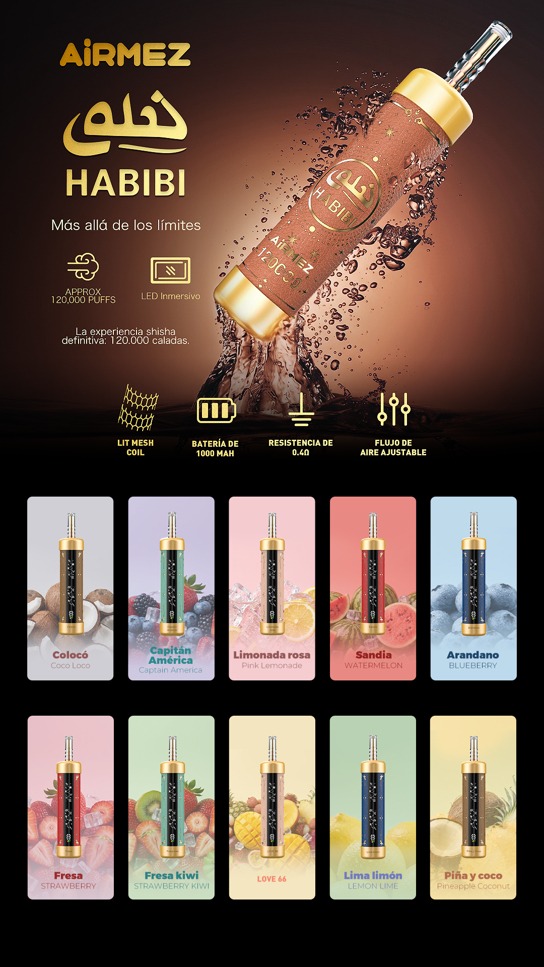 AiRMEZ Habibi 120.000 Potegov – Shisha Design, LED Osvetlitev in Nastavljiv Airflow za Slovenijo 1 AiRMEZ HABIBI 120K -11