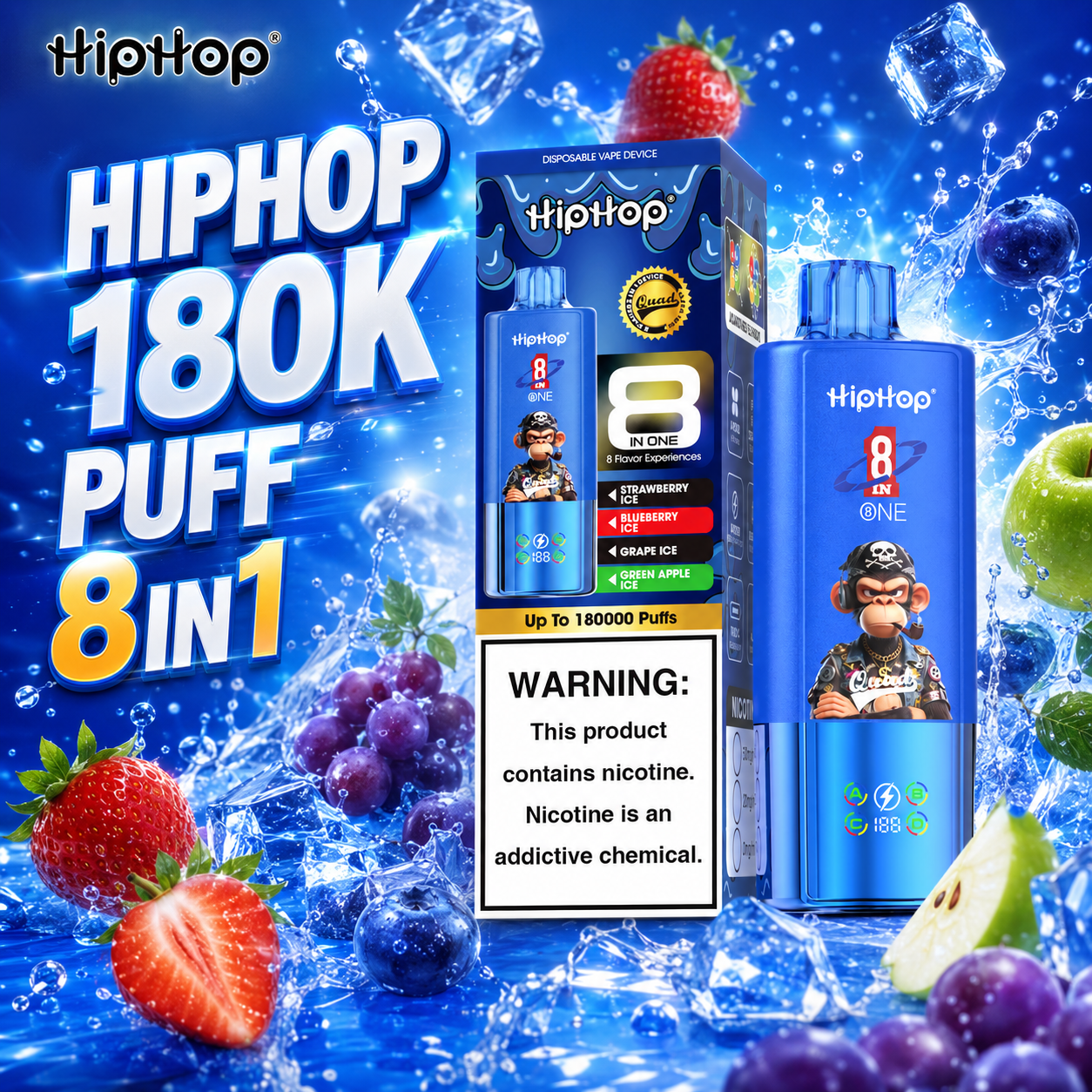 HIPHOP 180K puff 8in1 device-4 HIPHOP 8in1 180K – osem okusov z vrtljivim izbirnikom - slika 1