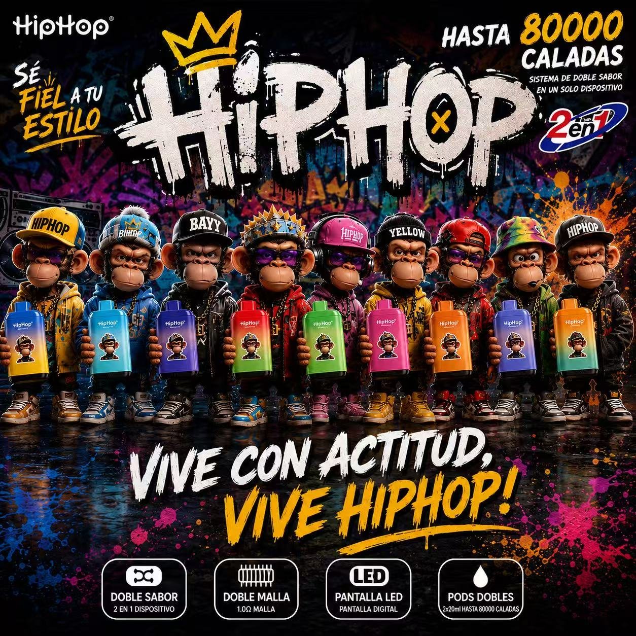 HIPHOP 80K Twins – dva okusa v eni napravi 1 HIPHOP 80K Twins 2-v-1 dvojni okus